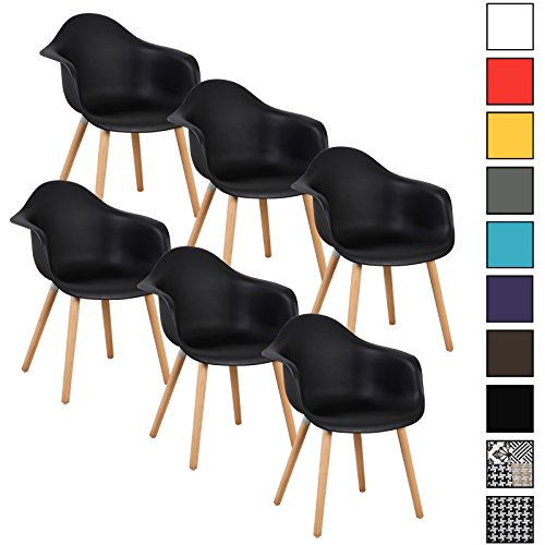 WOLTU® 6er Set Esszimmerstühle Küchenstuhl Design Stuhl Esszimmerstuhl mit Lehne Kunststoff Holz Neu Design Schwarz BH37sz-6