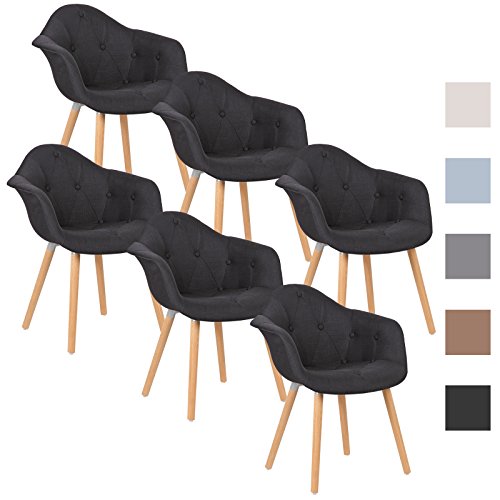 WOLTU BH55sz-6 6 x Esszimmerstühle 6er Set Esszimmerstuhl mit Lehne Design Stuhl Küchenstuhl Leinen Holz Schwarz