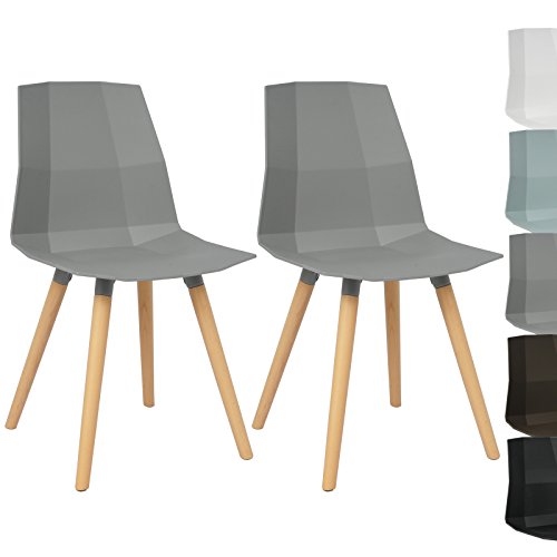 WOLTU BH63gr-2 2 x Esszimmerstühle 2er Set Esszimmerstühle Design Stuhl Küchenstuhl mit Rückenlehne Kunststoff Holz Neu Design Grau