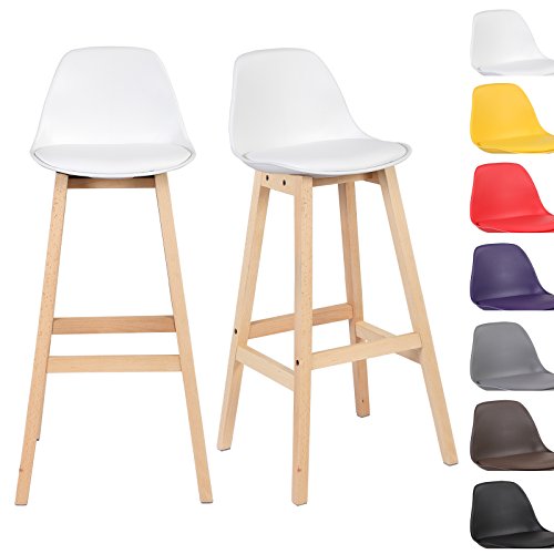 WOLTU® Barhocker 2er Set Barstuhl mit Lehne Hocker Design Stuhl Küchenstuhl Holz Kunststoff Weiss BH44ws-2-a