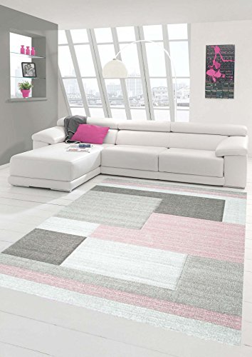 Teppich-Traum Designerteppich Moderner Teppich Wohnzimmerteppich Kurzflor Teppich mit Konturenschnitt Karo Muster Pastellfarben Rosa Beige, Größe 160x230 cm