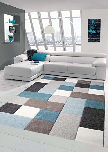Teppich-Traum Designerteppich Moderner Teppich Wohnzimmerteppich Kurzflor mit Konturenschnitt Öko-Tex in Grau Türkis Weiß, Größe 120x170 cm