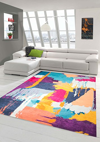 Teppich-Traum Designerteppich Moderner Teppich Wohnzimmerteppich Orientteppich Bunt in Lila Türkis Gelb, Größe 160x230 cm