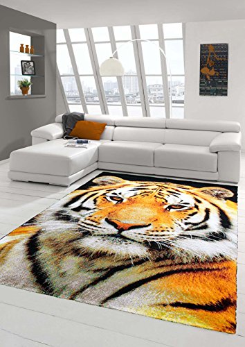Teppich-Traum Designerteppich Moderner Teppich Wohnzimmerteppich Tiger Orange Creme Schwarz, Größe 160x230 cm