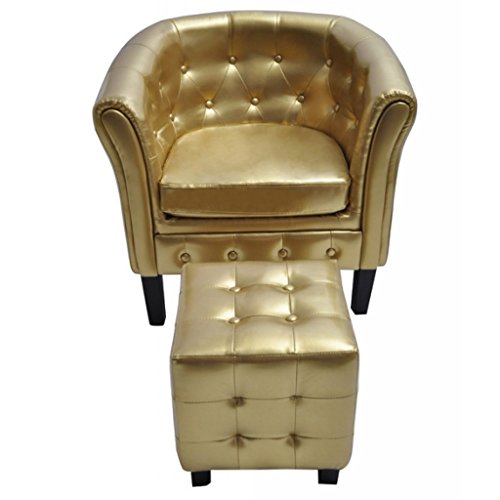 vidaXL Edle Chesterfield Edler Sessel Lounge Couch Sofa mit Sitzhocker Wohnzimmer GOLD
