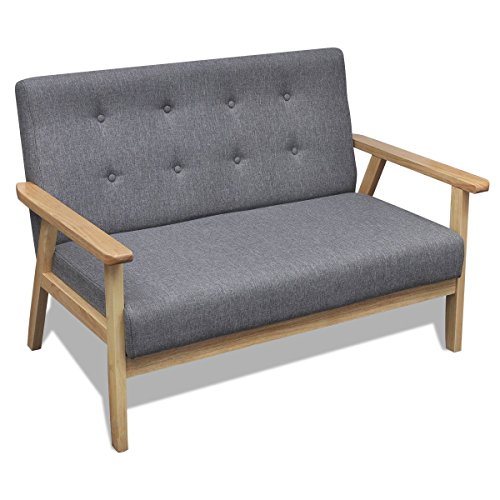 vidaXL Retro Holz Sofa Couch Sofagarnitur Polstermöbel Polstersofa Knopfdeko Grau