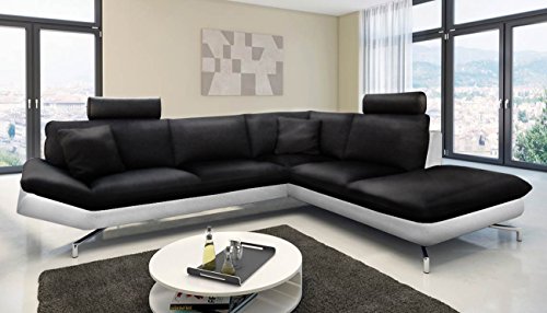 SAM® Ecksofa Boavista in schwarz - weiß Sofa 276 x 220 cm pflegeleichte Oberfläche modernes Design Aluminiumfüße Kopfstütze optional anbringbar