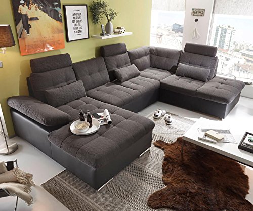 DELIFE Couch Jerrica Grau Schwarz 325x220 cm Bettkasten Schlaffunktion Wohnlandschaft