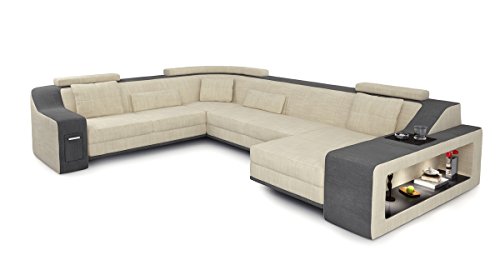 Design Sofa Couch Wohnlandschaft Stoff XXL Ecksofa U-Form mit LED-Licht Beleuchtung BERLIN