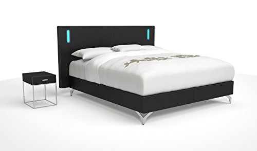 SAM® Design Boxspringbett Faro Grenada schwarz mit Bonellfederkern in Massiv-Holz-Rahmen, Chrom-Füßen und LED-Beleuchtung, 180 x 200 cm