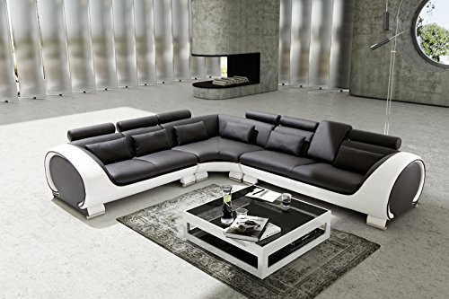 SAM Ecksofa Vigo Combi 4, schwarz / weiß, Couch aus Kunstleder, 266x303 cm rechts