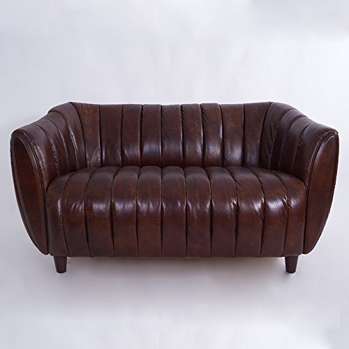 Clubsofa Juniper 2-Sitzer gerippt, Vintage Leder Ledersofa Couch Design