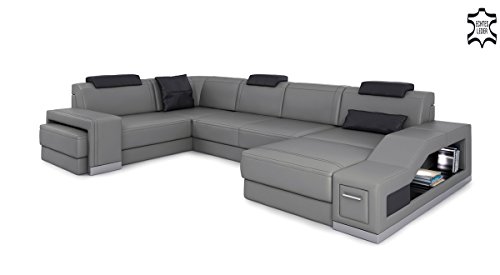 Design Ledersofa Wohnlandschaft Leder Couch Sofa Ledercouch Eckcouch U-Form mit LED-Licht Beleuchtung PRATO