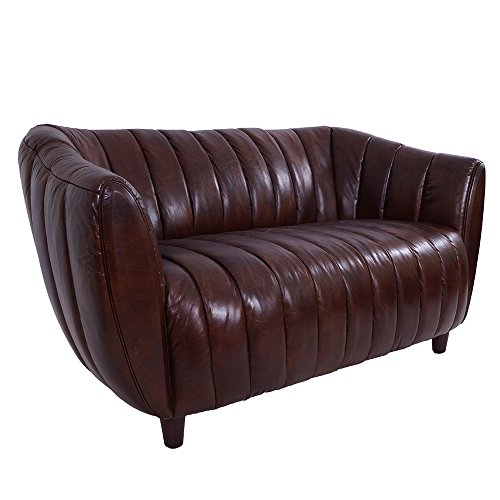 Clubsofa Juniper 2-Sitzer gerippt, Vintage Leder Ledersofa Couch Design