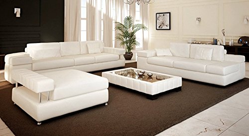 Ledersofa Sofagarnitur Couchgarnitur weiß Ledercouch 3-Sitzer + Daybed + XL Hocker Ecksofa Couch Design Sofa MÜNCHEN