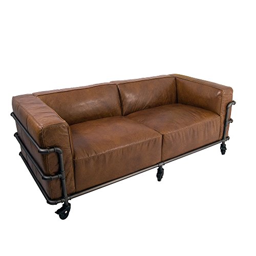 Design Clubsofa Wakefield 2,5-Sitzer Cuba Braun Aluminium-Rohr Sofa Loungesofa Ledersofa