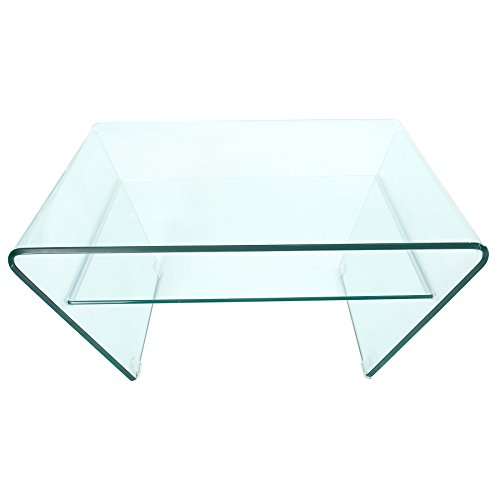 Design Trapez Glas Couchtisch GHOST 80cm mit Ablage transparent Glastisch Beistelltisch