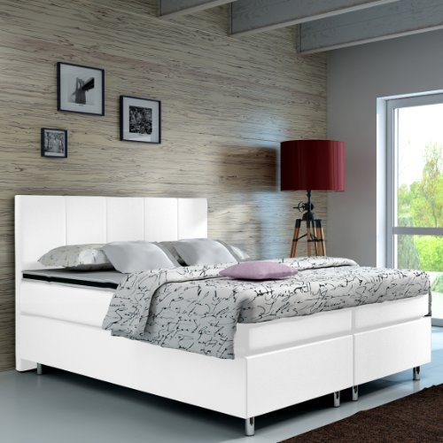 Boxspringbett 180x200 Weiß Hotelbett Doppelbett Polsterbett Ehebett amerikanisches Bett Modell Madrid Typ 1 (180x200)