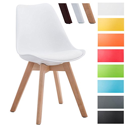 CLP Design Retro-Stuhl BORNEO V2 mit Kunstlederbezug und hochwertiger Polsterung | Lehnstuhl mit Holzgestell | Besonders pflegeleichter und strapazierfähiger Stuhl in verschiedenen Farben erhältlich Weiß, Gestellfarbe: natura