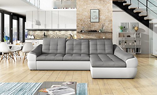 Ecksofa INFINITY MINI mit Schlaffunktion Sofa Couch Schlafsofa Polsterecke Bettfunktion (ottomane rechts, kunstleder weiß / stoff INARI 91)