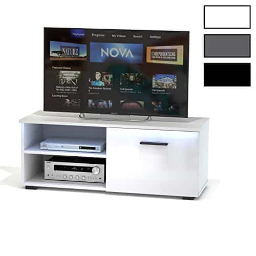 CARO-Möbel TV Lowboard Bank Fernsehtisch MALIBU in weiß Hochglanz mit LED Beleuchtung 102 cm breit, 1 Klappe