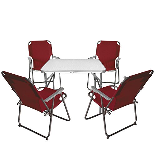 5tlg. Gartenmöbel Campingmöbel Set - Aluminium Klapptisch 55x75cm + 4x Klappstuhl Campingstuhl Rot