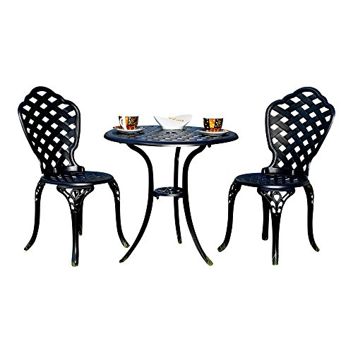 Melko Gartenmöbel Aluminium 3er Set 2 Stühle + Tisch Schwarz Antik Sitzgarnitur Bistro