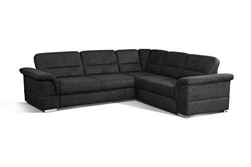 Cavadore Eck-Sofa Tuluza / Moderne Eck-Couch schwarz mit Spitzecke / Größe: 262 x 87 x 233 cm (BxHxT) / Schwarz