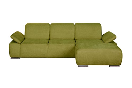 Cavadore Polsterecke Tabagos / Eck-Sofa mit Longchair rechts / Modernes Sofa / Sitztiefenverstellung/ Armteilfunktion / 283x85x187 (B x H x T) /Farbe: Grün