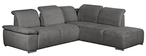 Cavadore Polsterecke Tabagos / Eckcouch mit Ottomane rechts / Moderne Couch mit Sitztiefenverstellung/ Kopfteilverstellung / 283x85-96x248 (B x H x T) / Farbe: Fango (grau)