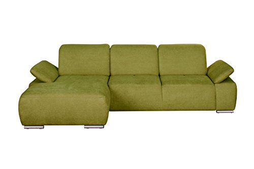 Cavadore Polsterecke Tabagos / Funktionssofa mit Longchair links / Modernes Sofa mit Sitztiefenverstellung/ Verstellbare Rückenlehne  / 283x85x187 (B x H x T) /Farbe: Grün