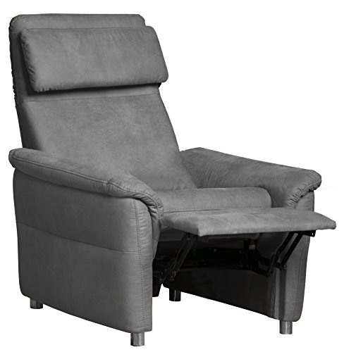 Cavadore Sessel Chalsay inkl. verstellbarem Kopfteil und Relaxfunktion / mit Federkern / moderner Fernsehsessel für Heimkino / Größe: 90 x 94 x 92 cm (BxHxT) / Farbe: Grau (argent)