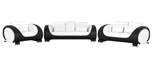 Design Kunstleder Wohnlandschaft Sitz Couch Garnitur Sofa 3-2-1 Sessel Polster schwarz weiss