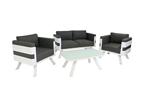 Ribelli Gartenmöbel Set aus Aluminium - Loungemöbel 4-teilig weiß - inkl. Kissen anthrazit - Lounge für Outdoor und Indoor - 2er Sofa + Tisch + 2 Sessel Sitzgruppe