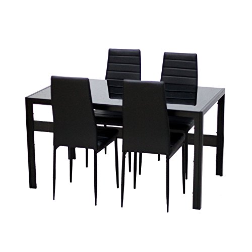 Modernes Faux Marmor und Glas Esstisch Set und Kunstleder Stühle Sitze