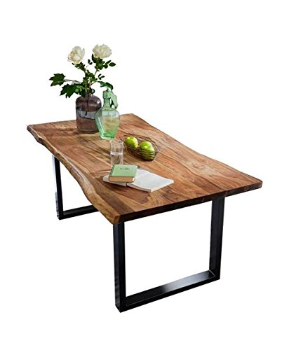 SAM Baumkantentisch 160x85 cm Queenie, nussbaumfarbig, Esszimmertisch aus Akazie, Holz-Tisch mit schwarz lackierten Beinen