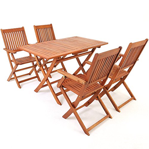 Sitzgruppe 5tlg SYDNEY Sitzgarnitur Gartengarnitur Holz 4 Stühle 1 Tisch