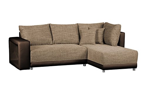 Sofagarnitur in L-Form Corona Bison / Couch ohne Federkern / Ecksofa mit Schlaffunktion und Bettkasten / Mit Strukturstoff und Kunstleder