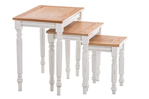 CLP 3er Satztisch-Set TABEA aus Mahagoniholz | 3 x Beistelltisch im Landhausstil | 3x robuste Holztische in unterschiedlichen Größen Weiß