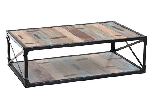 CLP Couch-Tisch PATERA, 130x84 cm, Höhe 40 cm, Industrialstil, Tisch aus recyceltem Holz und Metall Braun
