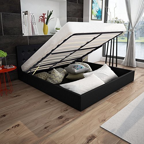 Festnight Polsterbett Doppelbett Bett Ehebett aus Kunstleder mit Bettkasten 180x200cm ohne Matratze Schwarz