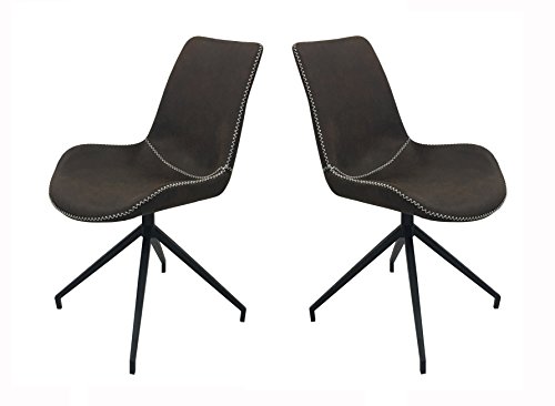 SalesFever 2er-Set Drehstuhl Lilou in Dunkelbraun, schwarz pulverbeschichtete Metallbeine, Sitz- und Rückenpolsterung, 100% Polyester