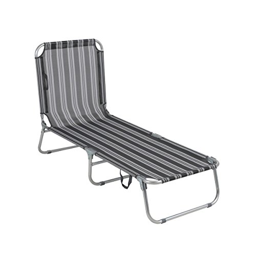 greemotion Gartenliege klappbar Texel - Sonnenliege grau-gestreift - Liegestuhl aus Aluminium & Textilene - Strandliege faltbar für Balkon, Terrasse & Garten - Outdoor-Liege für Strand & Camping