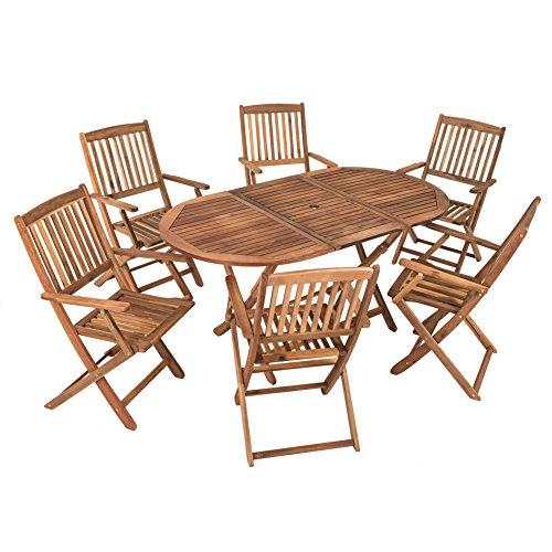 Akazienholz Sitzgruppe Modell "Timber" für 6 Personen, Gartenmöbel Set aus Holz, klappbar