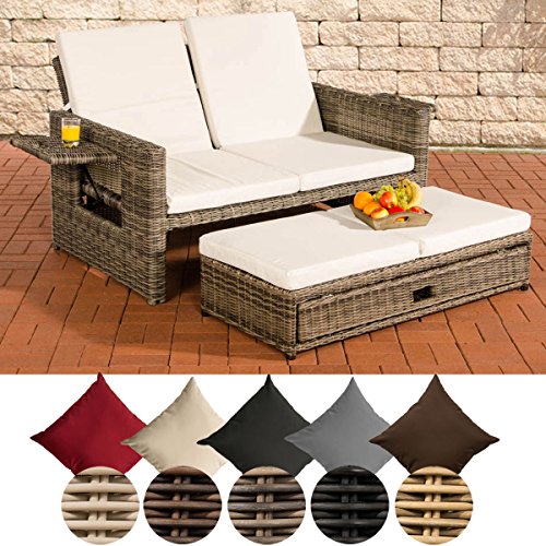 CLP Polyrattan 2er- Loungesofa ANCONA | Garten-Sofa mit ausziehbarem Fußteil und verstellbarer Rückenlehne | In verschiedenen Farben erhältlich
