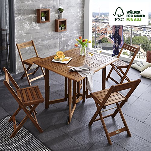SAM® 5-tlg. Gartengruppe Skive, Tischgruppe aus Akazienholz, 1 Tisch + 4 Stühle, klappbar, FSC zertifiziert