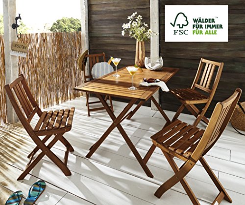 SAM® Gartengruppe 5tlg. Holstebro, 1 x Tisch + 4 x Stuhl, massives Akazienholz, klappbar, FSC® 100% zertifiziert