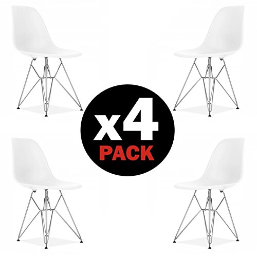 due-home (Steel) – Pack 4 Stühle Esszimmerstuhl, weiße Tower Metall Stil Nordico, Maße: 82 cm (Höhe) X 46 (Breite) cm x 52 cm (Fonds)