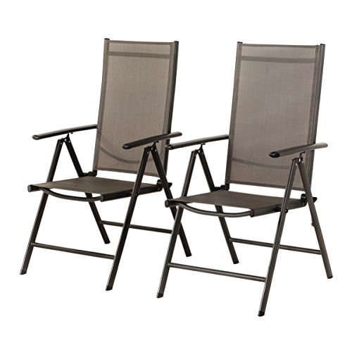 2-er Set Stuhl, 7-fach verstellbar Klappsessel, Gartenstuhl, Hochlehner für Terrasse Multipositionssessel, Balkon Möbel, grau