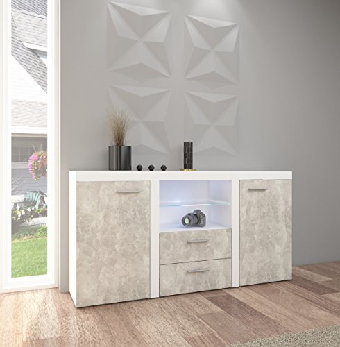 TOP Kommode Sideboard Rumba Wohnwand Wohnzimmer Anbauwand Betonoptik Weiss matt